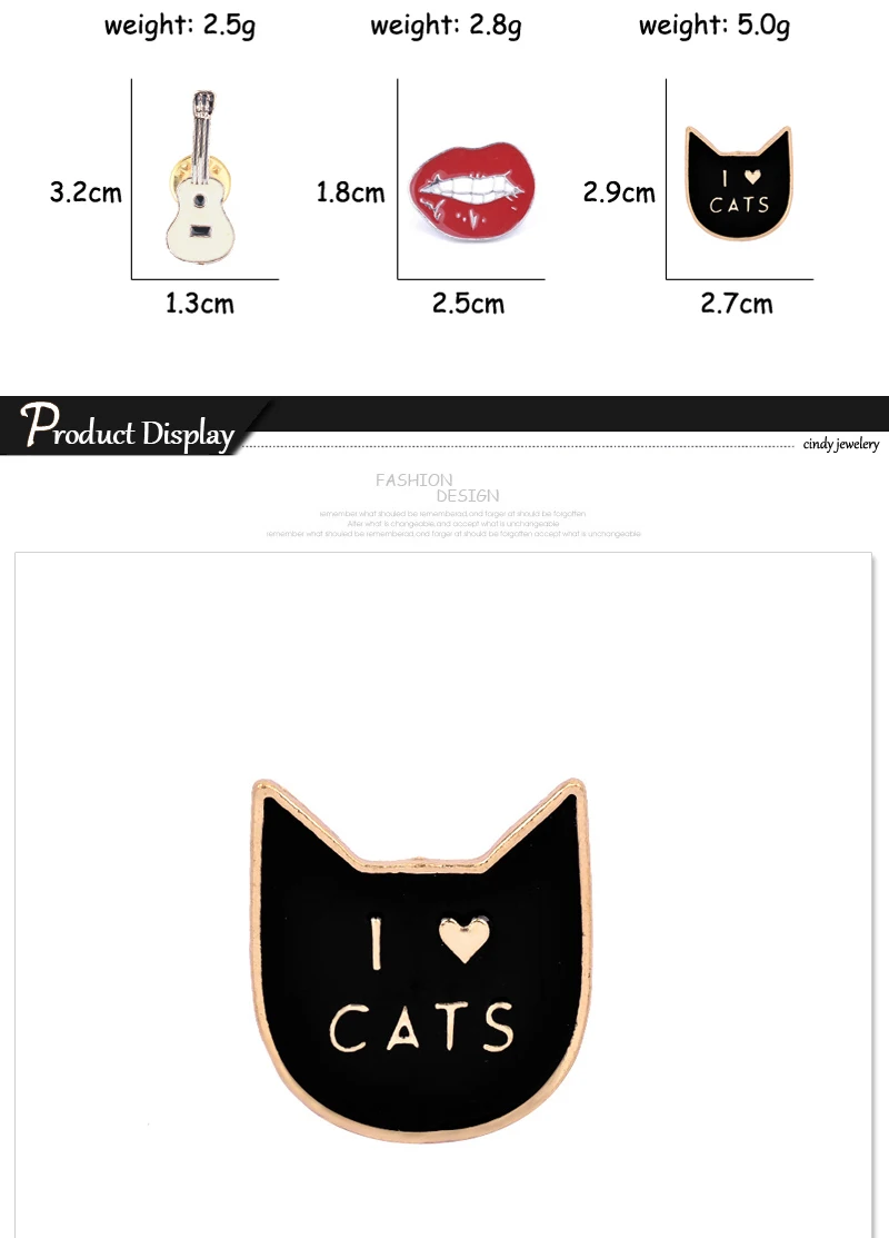 Сексуальные губы Кот "I Love Cats" Гитара белая парусиновая обувь эмалированная брошь булавки милые Мультяшные ювелирные изделия джинсовый воротник украшение кнопка булавка