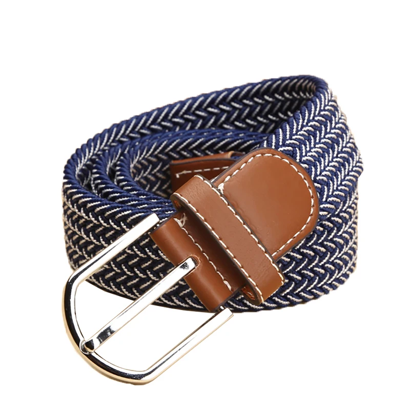 Fashion Men and Women's Canvas Belt Elastic Stretch Canvas Belt Leather Metal Buckle Knitted Belt Braided Belts