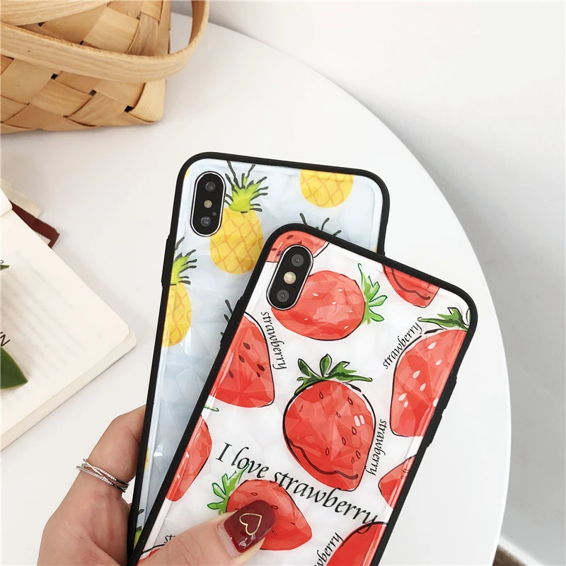 Summer Fresh Strawberry Pineapple Case for Iphone Xs Max Xr Glossy Fruit Hard Pc Silicon 6s 7 8plus X Back Cover |