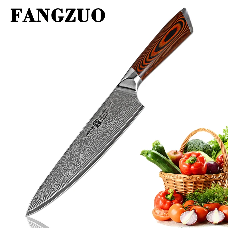 

Ножи FANGZUO из дамасской стали, шеф-повар, японский кухонный нож, дамасская рукоятка VG10, 67 слоев, из нержавеющей стали, Ультра острый
