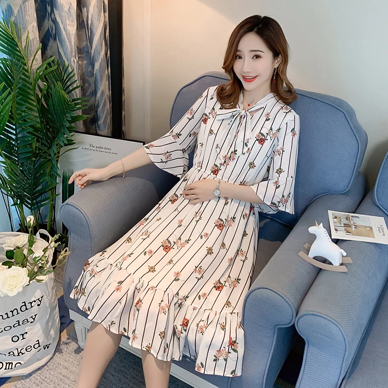 Шифоновое летнее платье для беременных Одежда модная свободная одежда с