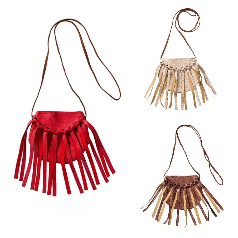 2019 New Kids Baby Children Girls Mini Shoulder Bags Leather Solid Tassels Crossbody Purse Gifts | Детская одежда и обувь