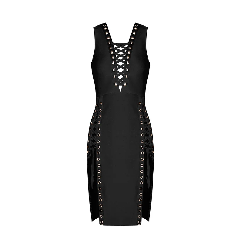 2017 Vestidos Женщины выдалбливают рукавов бежевые черные V шеи Коктейль бинты Лето