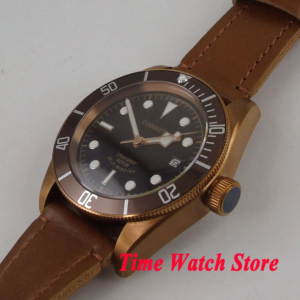Мужские автоматические часы с черным циферблатом сапфировым стеклом и бронзовым