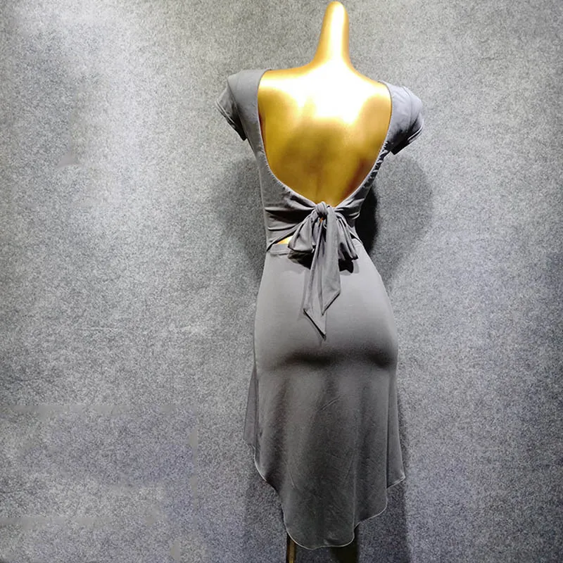 Gray Dress Цветное модальное платье для латинских танцев es для женщин/женщин, сексуальное платье для танцев на спине, платье для Фламенго, танго, конкурентное платье для латинских танцев VDB482 - Цвет: Gray Dress