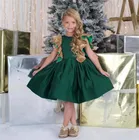 Изумрудно-зеленое платье для девочек на день рождения до колена с блестками и бантом детская одежда для фотосъемки
