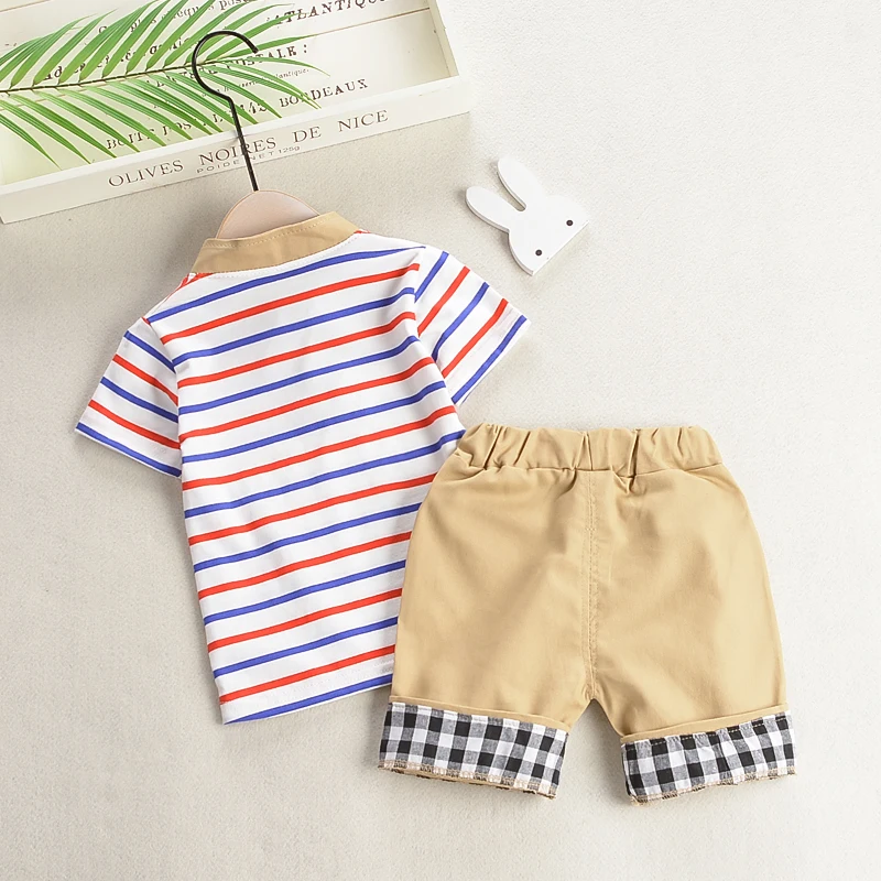 Детская летняя одежда новый комплект одежды для мальчиков модная полосатая