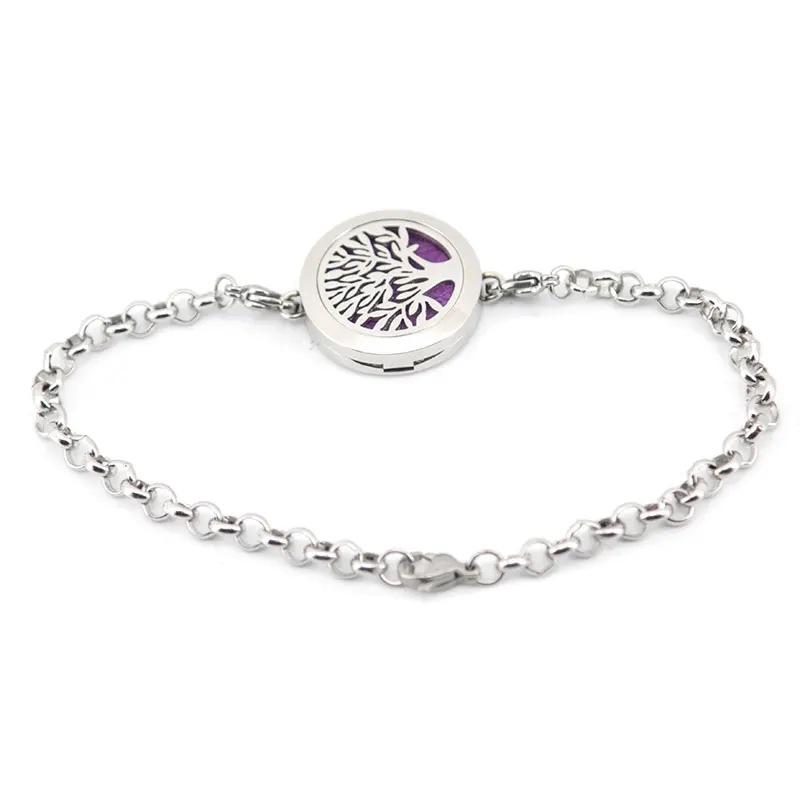 

5pcs tree of life 25mm Magnet Aromatherapy Essential Oils Stainless Steel Perfume Diffuser Locket bracelet(length8-9