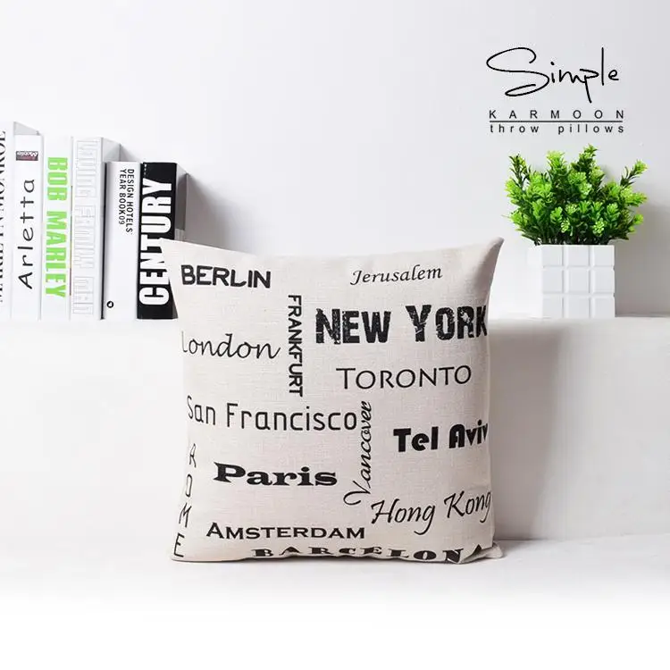 Париж наволочка Творческий черно-белыми буквами Торонто Нью-Йорк Подушка Чехол
