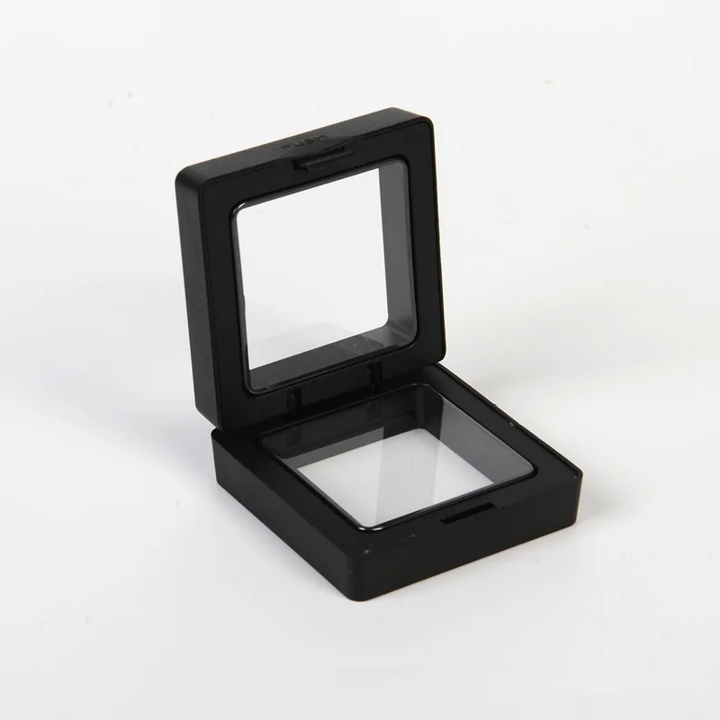 

50*50mm PET Membrane Floating Display Case Earring Gems Ring Jewelry Suspension Packaging Box W9138