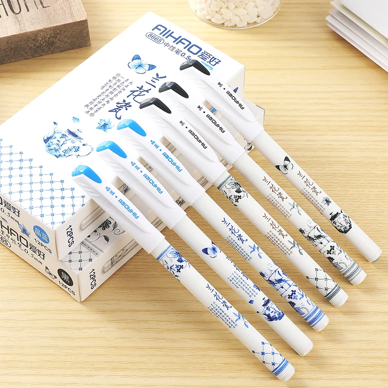 6pcs Vintage Chinese Style Gel pen Orchid Porcelain Flower Pens 0.5mm ink School Office kawaii school supplies 04065 | Канцтовары для
