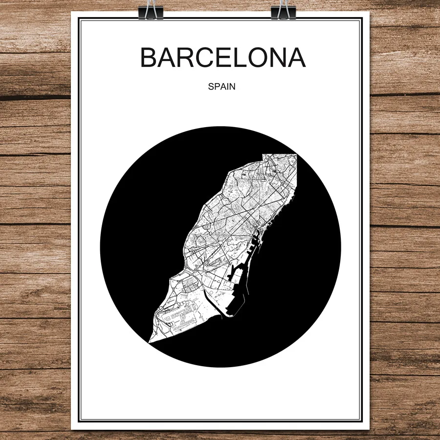 Мир городская улица карта Барселона Испания печати плакатов бумага с
