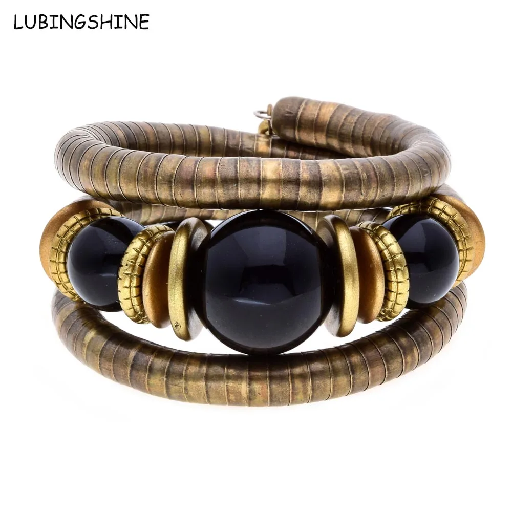 LUBINGSHINE, античный бронзовый браслет-цепочка в виде змеи, ювелирные изделия, натуральный камень, инкрустация круглыми бусинами, гибкий браслет, браслеты B377