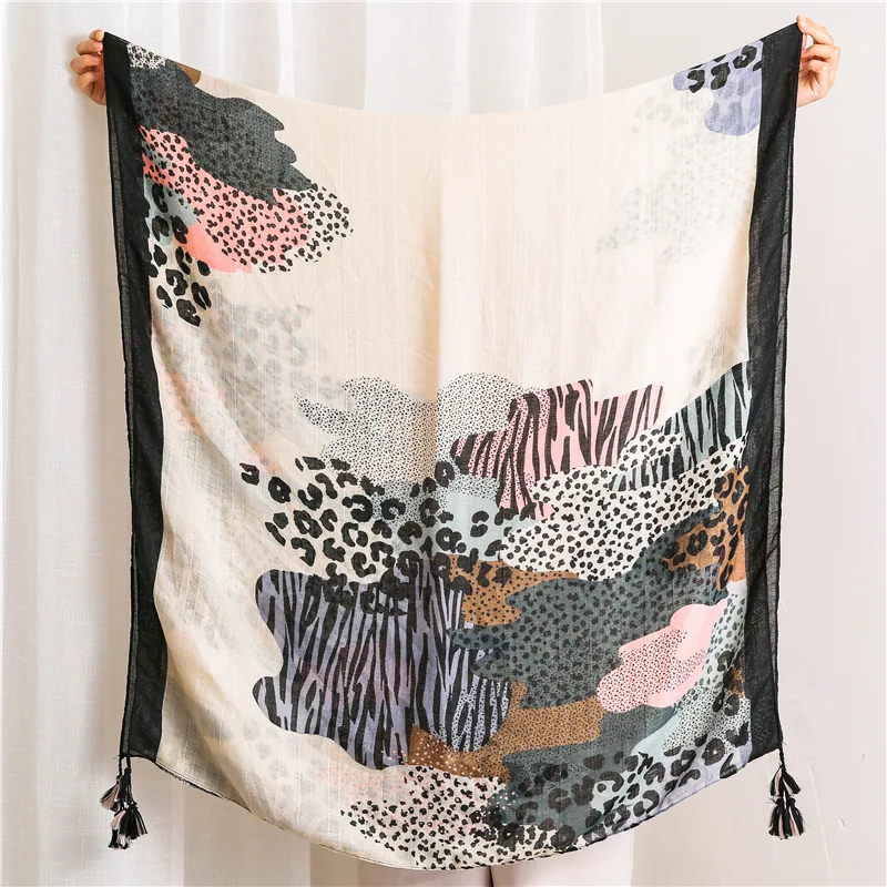 2019 Hot Sale Beautiful Leopard Tassel Scarves Shawls Cotton Ink Painting Beach Wrap Scarf Hijab Muffler Free Shipping |