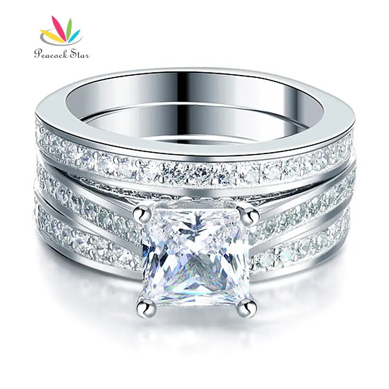 Женское кольцо с вырезами Павлин серебро 1 5 пробы 3 шт.|ring set|bridal ring setprincess cut |