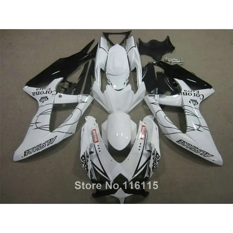 ABS обтекатель комплект для SUZUKI Injection K8 GSXR 600 750 2008 2009 2010 белый черный Corona GSXR600 GSXR750 08 10