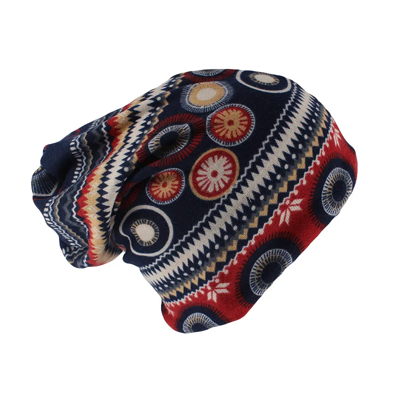 Miaoxi новые модные женские шапочки Skullies дамские осенние шапочки шарфы цветочные для взрослых девочек Повседневная Кепка шапка Красочные Gorros TM-033 - Цвет: Тёмно-синий