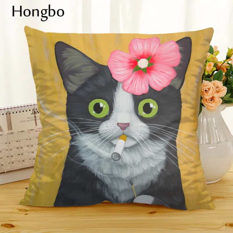 Хунбо мультфильм Cat Чехол для подушки из полиэстера с забавными рисунками животных Pet Подушка Чехол домашний декоративный чехол на подушки для дивана автомобиля Cojines