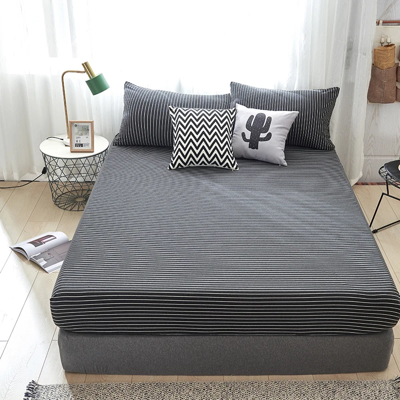 Cotton Fitted Sheet Mattress Cover Four Corners with Elastic Band Bed Sheet Pillowcase Bed Linen Queen King Full Twin Size