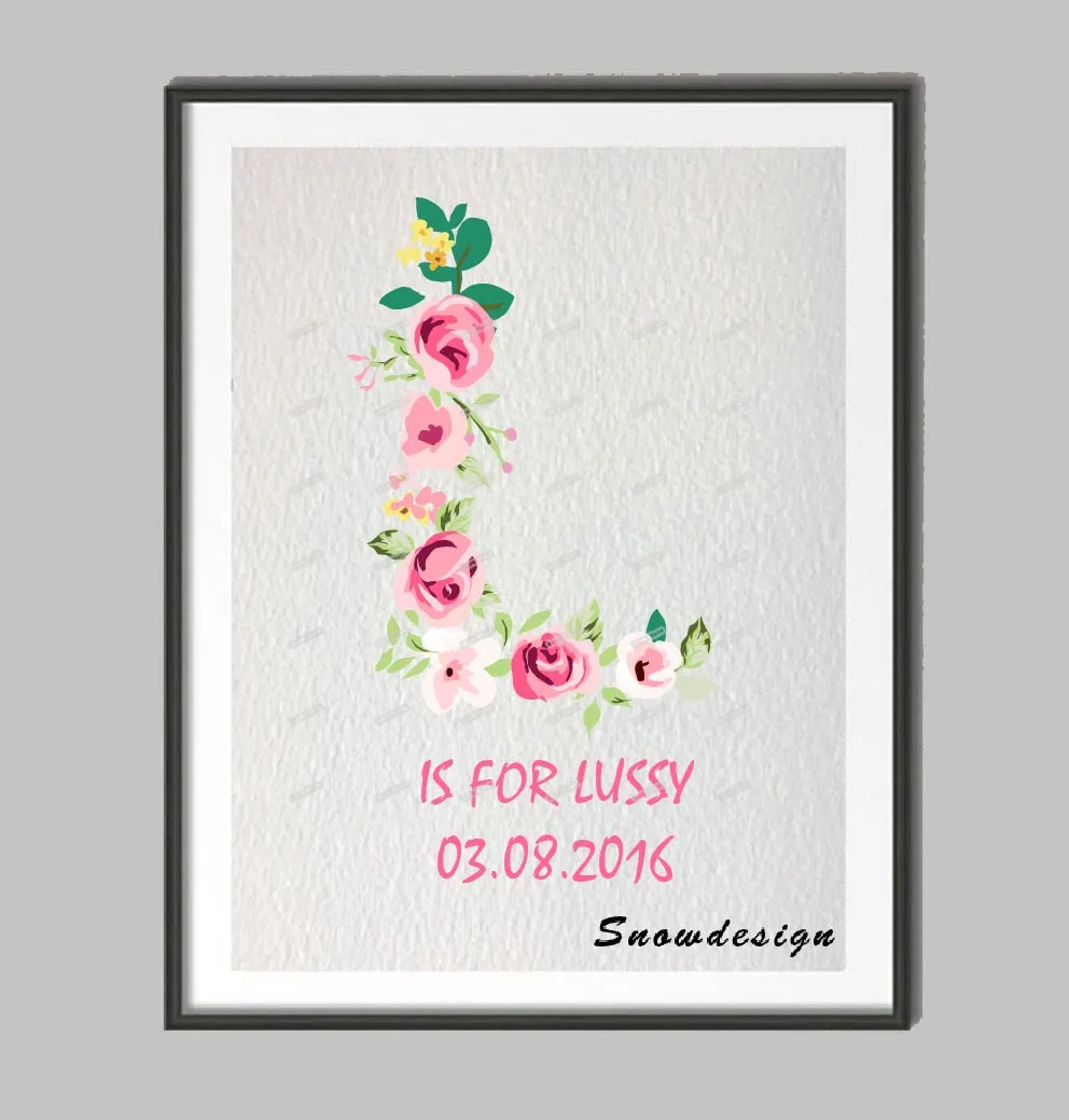 Алфавит L печать на заказ изначальное имя плакат Акварельная буквенная живопись