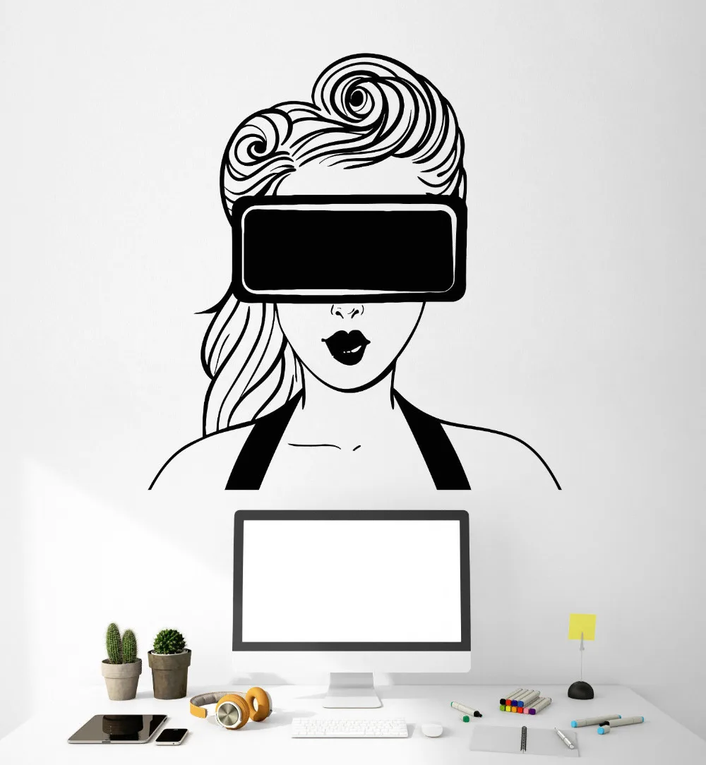 Новая наклейка виртуальной реальности VR гарнитура девушка художественное
