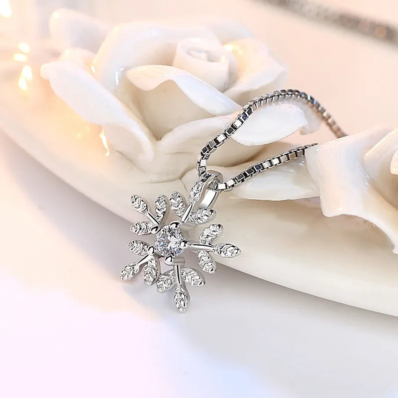 PXCHZQ silver necklace pendant female sweet leaf snowflake luxury AAA cubic zirconia fashion jewelry | Украшения и аксессуары