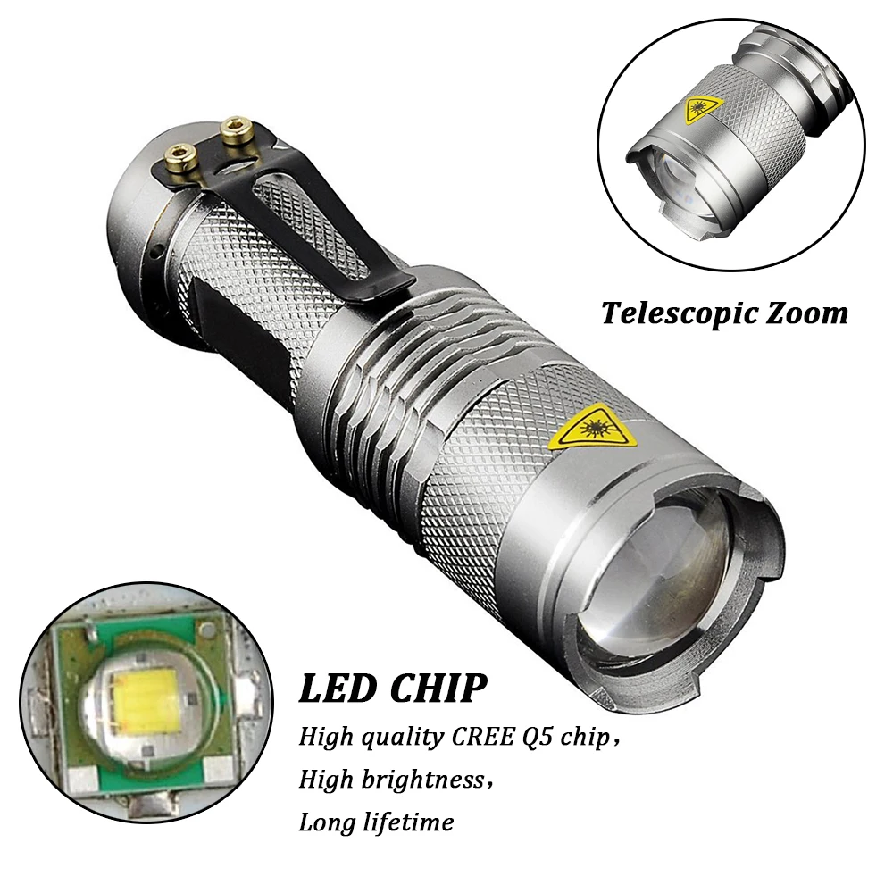 2000 люмен серебряный светодиодный фонарик Torche Lampe Q5 Lanterna LED 3 режима масштабируемый