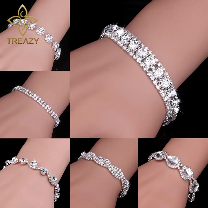Новые роскошные браслеты TREAZY Стразы с кристаллами и для женщин посеребренные