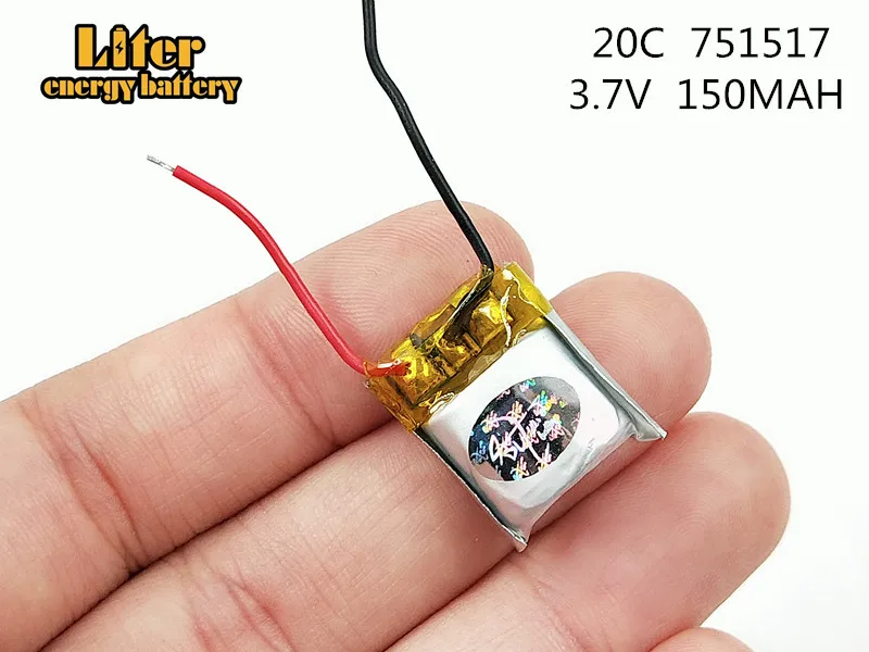 

2pcs /lot 3.7v lipo battery 3.7v 150mah 751517 20c CX-10 CX-12 JJ810 Remote Quadrocopter Model accessories li-po battery