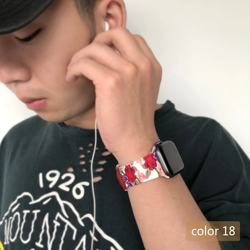 Color 18 Цветочные женские ремешки для Apple watch Series 5 4 3 2 1 40 мм 44 мм силиконовый Печатный ремешок для iWatch Series 4 3 2 1 38 мм 42 мм - Цвет ремешка: Color 18