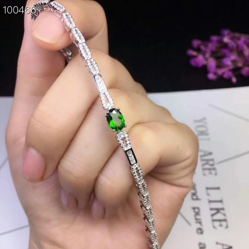 [MeiBaPJ] 925 пробы серебряный естественный диопсид драгоценный камень браслет для