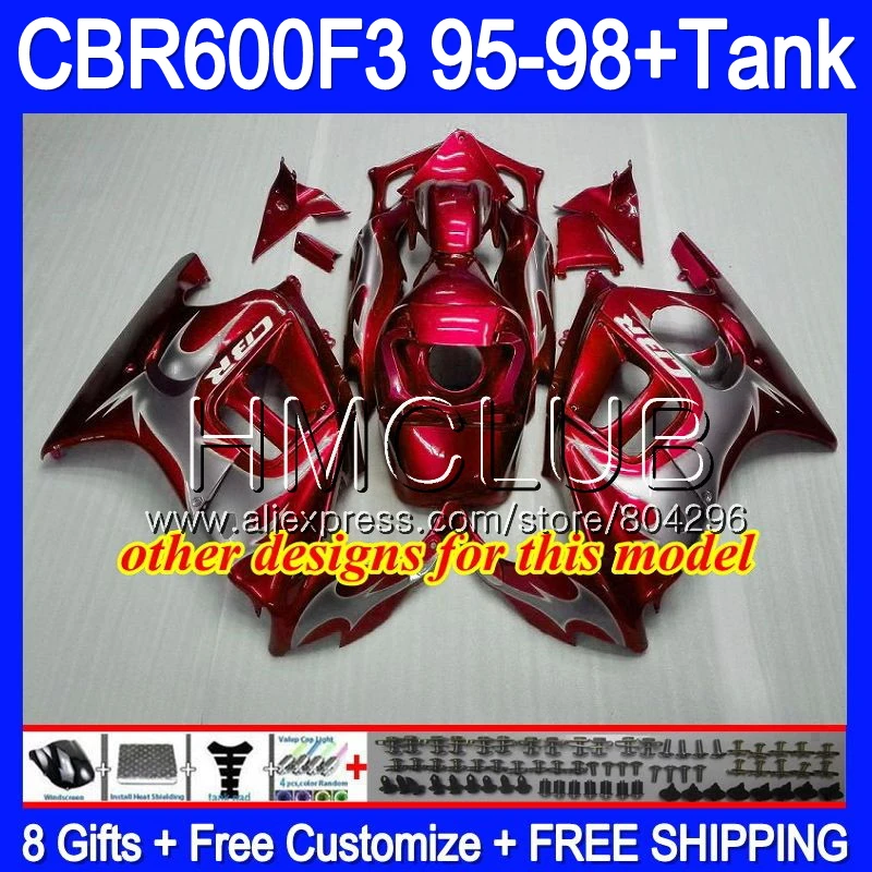 Корпус обтекателя для HONDA CBR 600F3 FS 600 F3 95 96 97 98 59HM.9 CBR600FS CBR600 CBR600F3 глянцевый черный 1995