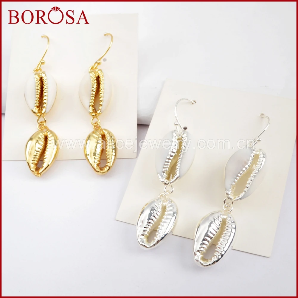 BOROSA 5 пар золотистого цвета Двойные серьги в виде раковины Cowrie ювелирные изделия