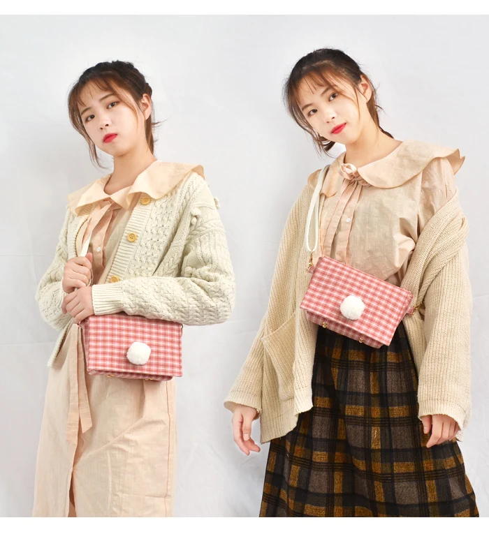 Bags for women handbag designer Original hair ball plaid bag female 2020 new slung small cloth shoulder Hong Kong style | Багаж и сумки