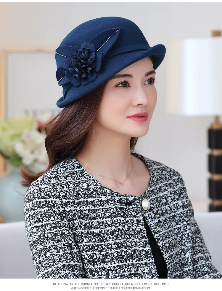FS черная фетровая шляпа с широкими полями для женщин, элегантный осенний зимний церковный колокол, цветочные женские шляпы, шляпы-котелки