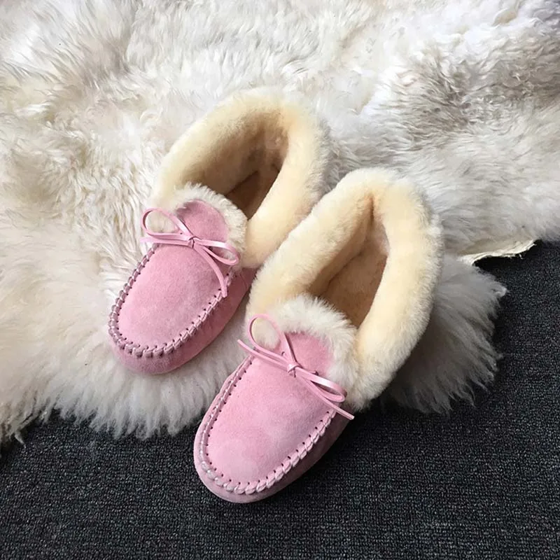 Pink Г., водонепроницаемые женские туфли на плоской подошве из натуральной кожи Удобные зимние теплые ботинки на натуральном меху модная Нескользящая женская обувь - Цвет: Pink