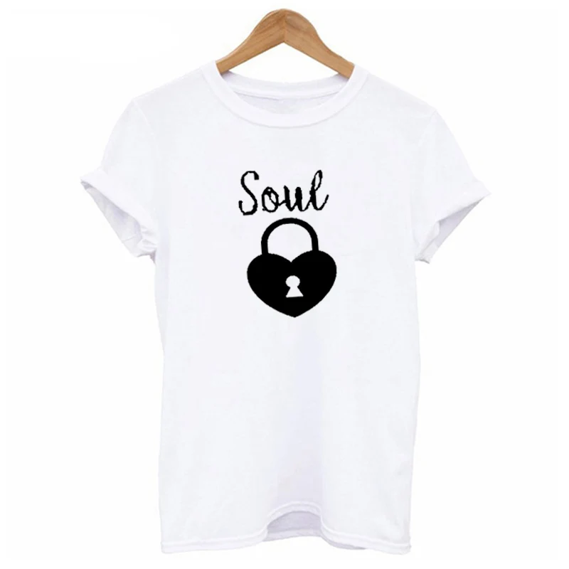 QL185-Wwhite Парная футболка для влюбленных, футболка с принтом Soul mate, женская футболка с коротким рукавом и принтом ключей, женская черная брендовая одежда для пар - Цвет: QL185-Wwhite