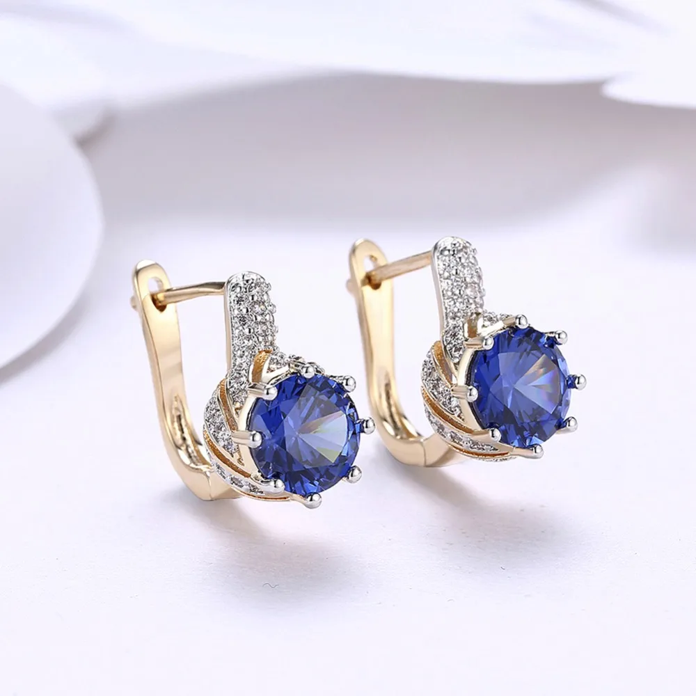 Luxury Female Blue Purple Cubic Zircon Stud Earrings Women Rose Gold Color For Silver Jewelry Wholesale | Украшения и аксессуары