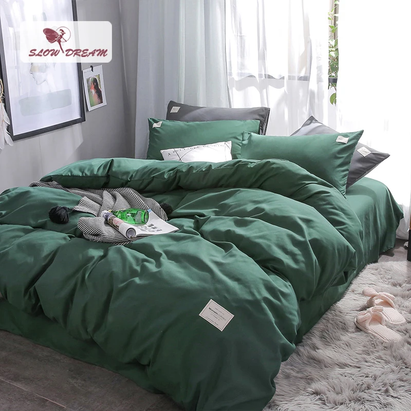 

SlowDream Green Solid Color Bedding Set Luxury Bedspread Bed Sheet Pillowcase Duvet Cover Set 4pcs Double Queen Single Nordic