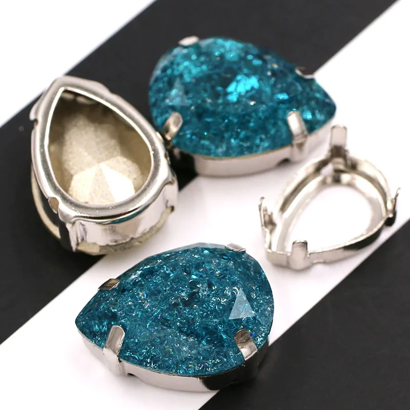 peacock blue K9 стекло кристалл каплевидной формы Стразы пришивные на серебряной основе коготь Установка flatback Стразы для одежды Свадебные украшения - Цвет: peacock blue