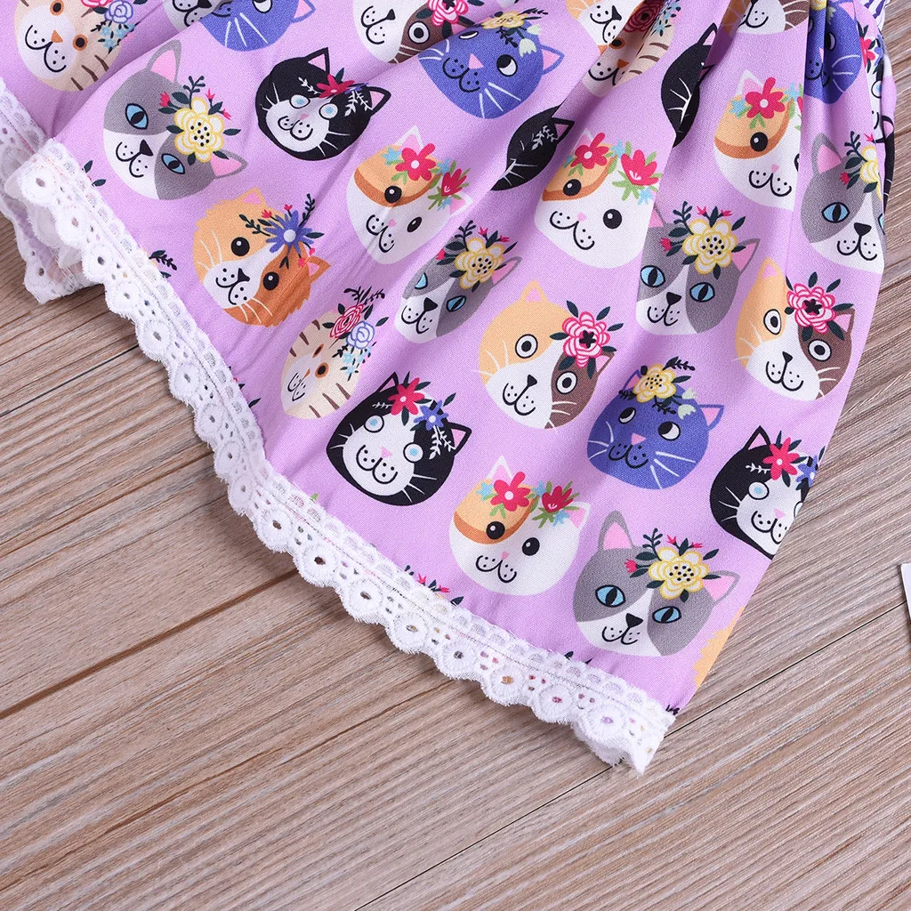 Bady Girl Dress Strap Cartoon Print Summer Dresses For Bow Lace Patchwork Princess Casual vestido infantil | Детская одежда и