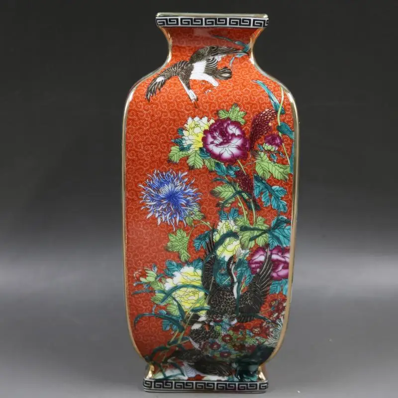 Jingdezhen Antique Ceramic Enamel Vase Square Vases Flowers And Birds Pattern Ancient Ming and Qing Porcelain | Дом и сад