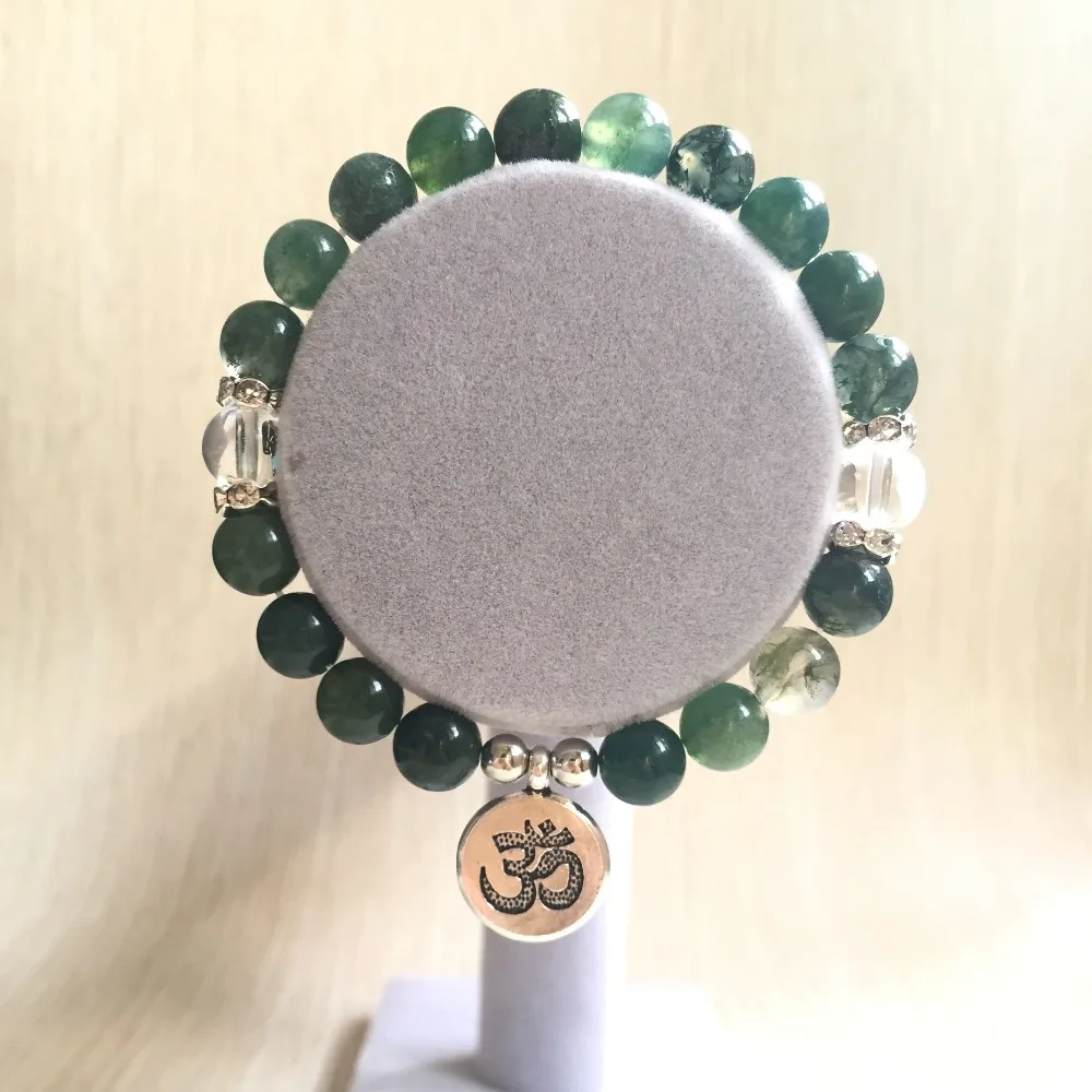 Bracelet For Women Natural AquaticAgate OM Bracelets 3D Pendant Wrist Yoga Prayer Mala Beads | Украшения и аксессуары