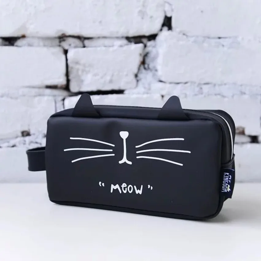 Чехол-карандаш большой емкости с черным и белым котом пенал милым на молнии для