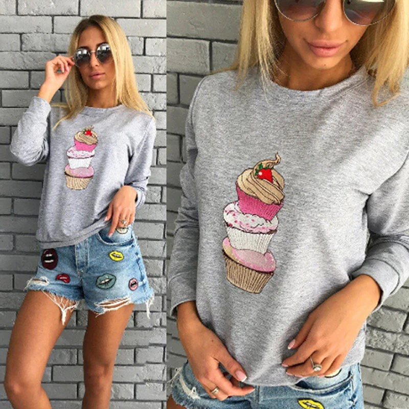 Для женщин Kawaii Мороженое печатных свитер с капюшоном обувь для девочек