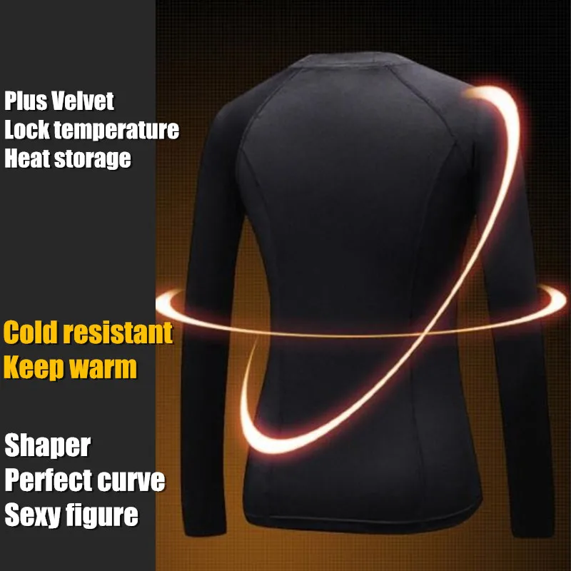 Women&Girls Shapers Sport Tight Fitness Long Sleeves Shirts,Quick-dry Elastic Winter YOGA Plus Velvet Thermal Underwear Tops