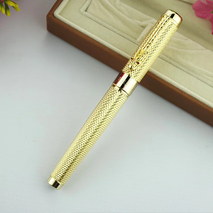 gold Jinhao1200 Dragon Clip 0,7 мм Ручка-роллер, средняя точка, черные чернила, серебро, золото, черный металл, подарочные шариковые ручки, офисные принадлежности - Цвет: gold
