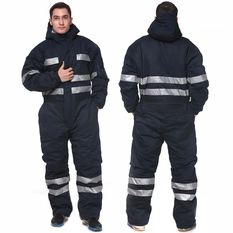 Koop Winter Werken Overall Geïsoleerde Werkkleding Mannen Met Hoodies Werk Broek Met Reflecterende Strepen Monteur Werkkleding