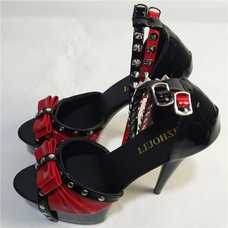 fashion unique rivets 15cm ultra high heels sandals 6 inch Spell color rivet high heels Ankle straps High Heel Sexy Sandals