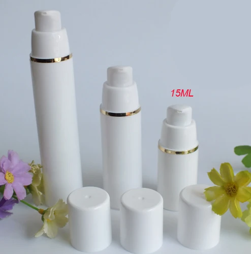 100pcs 15ml white airless vacuum pump bottle with gold Line, 0.5 ounce airless Cosmetic Container, 15ml plastic Refillable Bottles